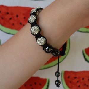 Adjustable Silver and black Bead Bracelet